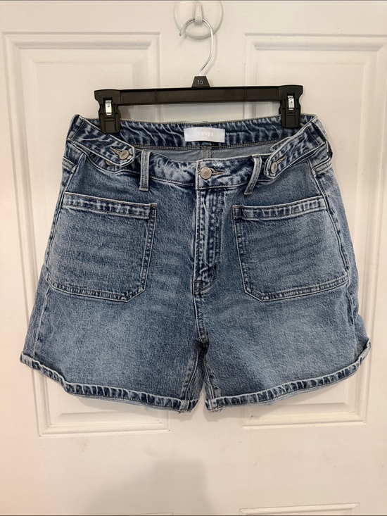 Vervet Pants - High-Rise Light Blue Denim Jean Shorts with Patch Pockets